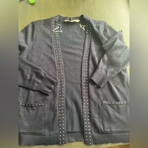 Chloe &‎ Jasmine Womens Large Navy Blue Cardigan With Pockets and Rhinestones